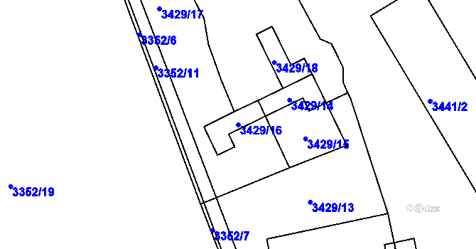 Parcela st. 3429/16 v KÚ Kadaň, Katastrální mapa