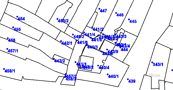Parcela st. 440/3 v KÚ Kadaň, Katastrální mapa