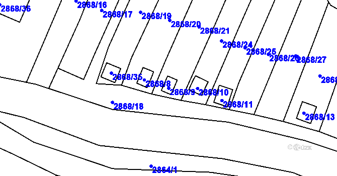 Parcela st. 2868/9 v KÚ Kadaň, Katastrální mapa