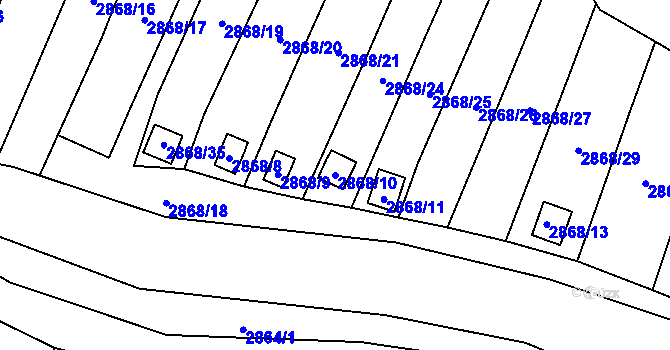 Parcela st. 2868/10 v KÚ Kadaň, Katastrální mapa