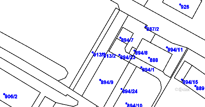 Parcela st. 913/2 v KÚ Kadaň, Katastrální mapa