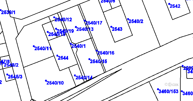 Parcela st. 2540/16 v KÚ Kadaň, Katastrální mapa
