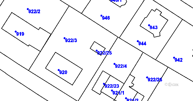 Parcela st. 922/25 v KÚ Kadaň, Katastrální mapa