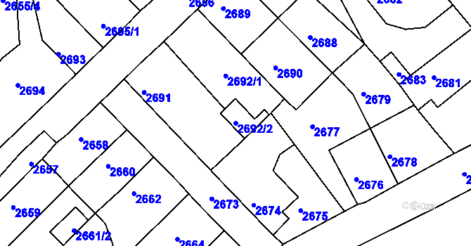 Parcela st. 2692/2 v KÚ Kadaň, Katastrální mapa