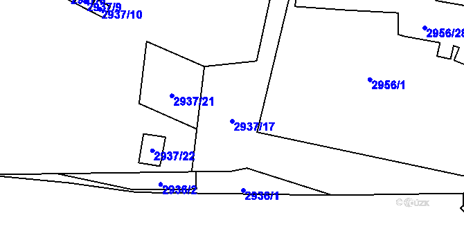Parcela st. 2937/17 v KÚ Kadaň, Katastrální mapa