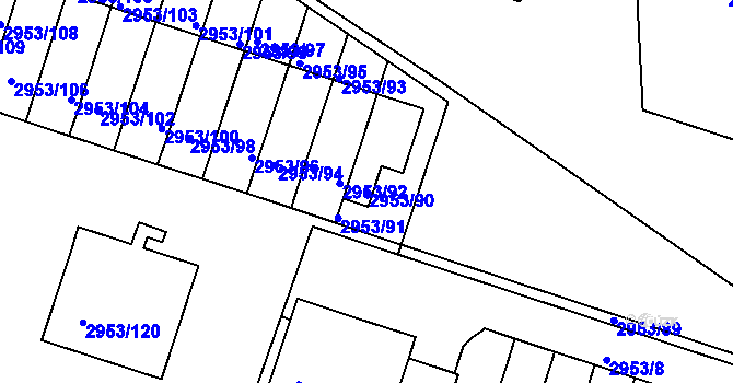 Parcela st. 2953/90 v KÚ Kadaň, Katastrální mapa
