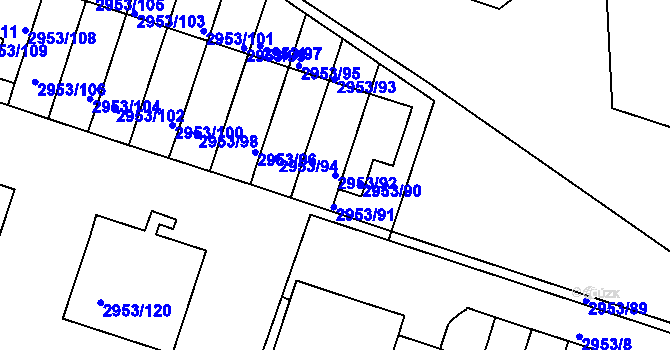 Parcela st. 2953/92 v KÚ Kadaň, Katastrální mapa