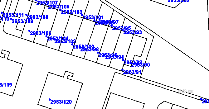 Parcela st. 2953/94 v KÚ Kadaň, Katastrální mapa
