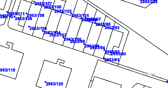 Parcela st. 2953/96 v KÚ Kadaň, Katastrální mapa