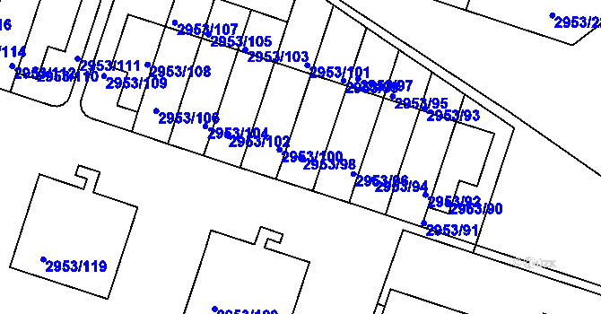 Parcela st. 2953/98 v KÚ Kadaň, Katastrální mapa