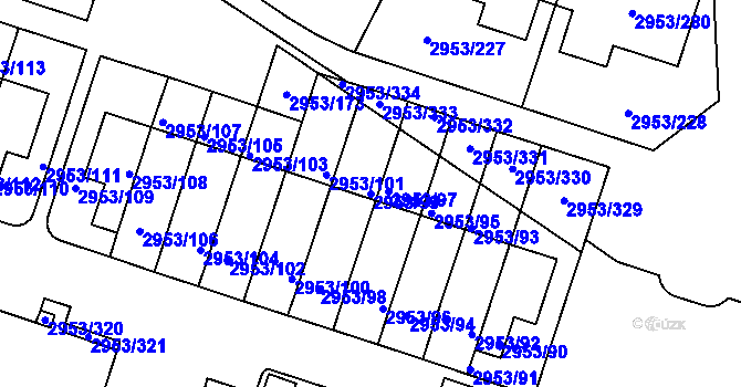 Parcela st. 2953/99 v KÚ Kadaň, Katastrální mapa