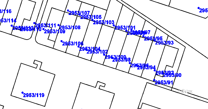 Parcela st. 2953/100 v KÚ Kadaň, Katastrální mapa