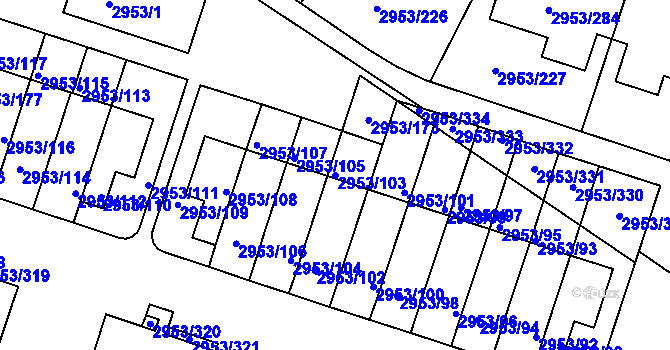 Parcela st. 2953/103 v KÚ Kadaň, Katastrální mapa