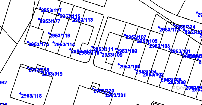Parcela st. 2953/109 v KÚ Kadaň, Katastrální mapa
