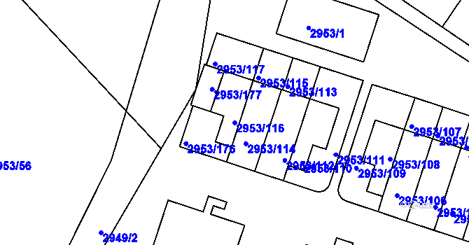 Parcela st. 2953/116 v KÚ Kadaň, Katastrální mapa