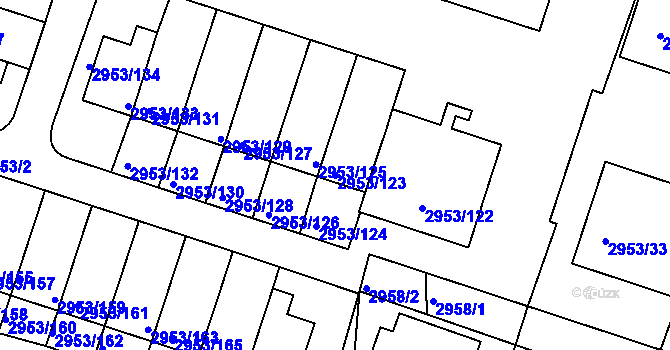 Parcela st. 2953/123 v KÚ Kadaň, Katastrální mapa