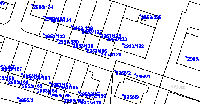 Parcela st. 2953/124 v KÚ Kadaň, Katastrální mapa