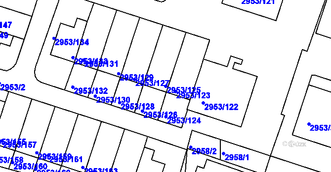 Parcela st. 2953/125 v KÚ Kadaň, Katastrální mapa