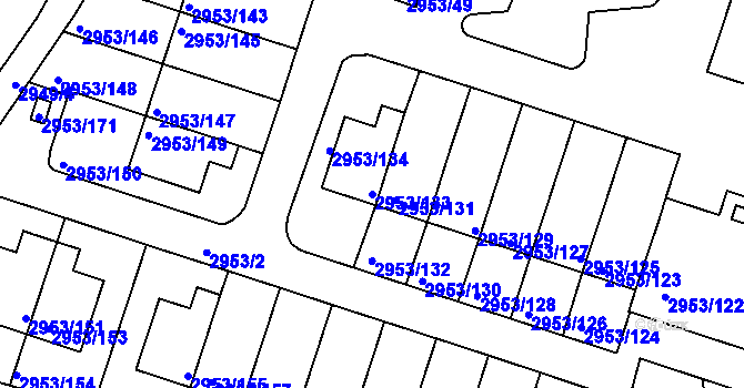Parcela st. 2953/133 v KÚ Kadaň, Katastrální mapa
