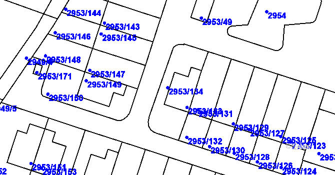 Parcela st. 2953/134 v KÚ Kadaň, Katastrální mapa
