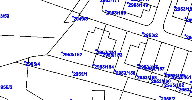 Parcela st. 2953/151 v KÚ Kadaň, Katastrální mapa