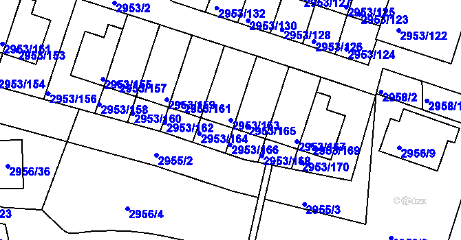 Parcela st. 2953/163 v KÚ Kadaň, Katastrální mapa