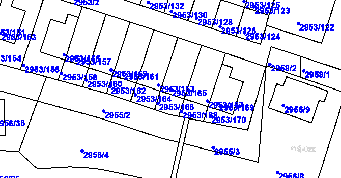 Parcela st. 2953/165 v KÚ Kadaň, Katastrální mapa