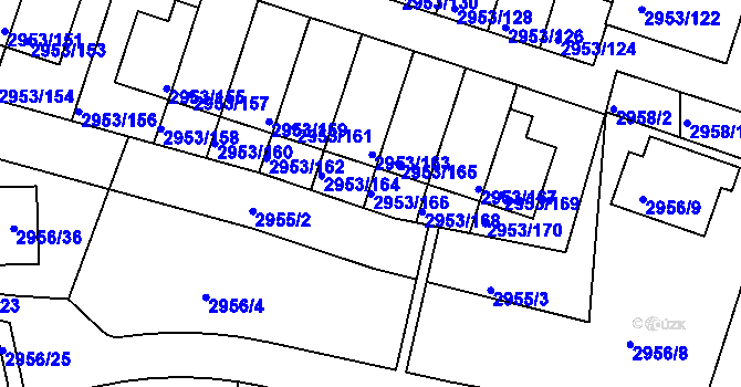Parcela st. 2953/166 v KÚ Kadaň, Katastrální mapa