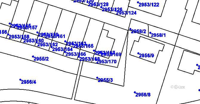 Parcela st. 2953/169 v KÚ Kadaň, Katastrální mapa