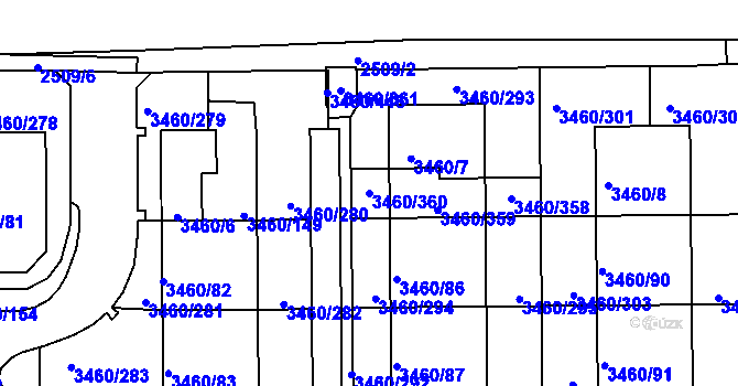 Parcela st. 3460/360 v KÚ Kadaň, Katastrální mapa