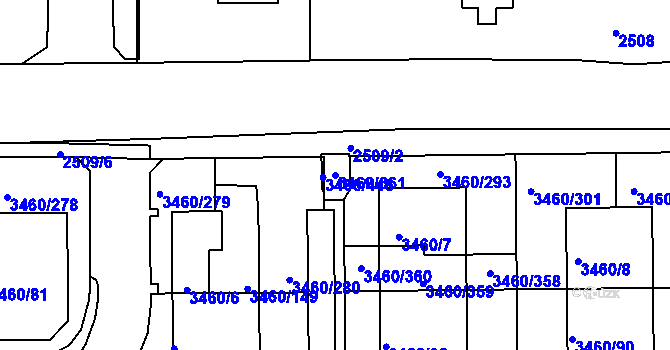 Parcela st. 3460/361 v KÚ Kadaň, Katastrální mapa