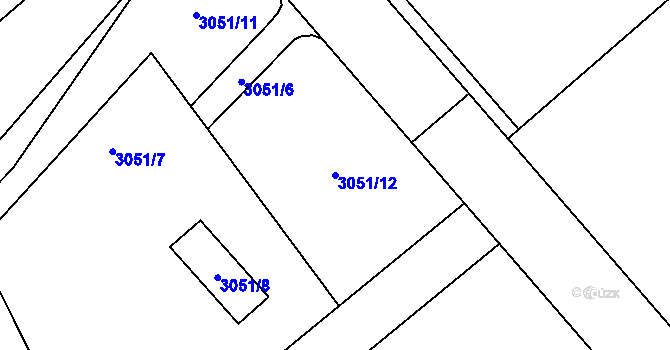 Parcela st. 3051/12 v KÚ Kadaň, Katastrální mapa