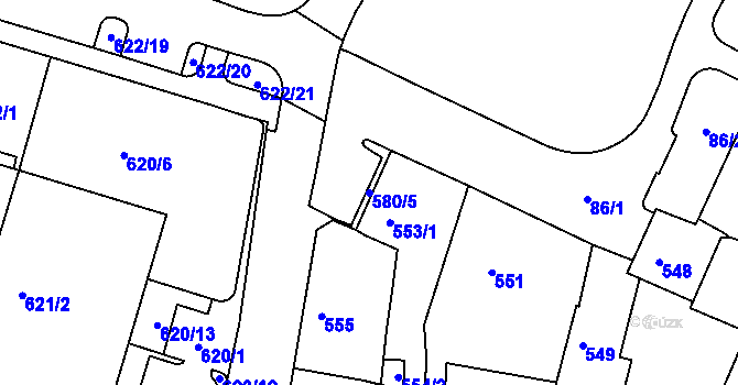 Parcela st. 580/5 v KÚ Kadaň, Katastrální mapa