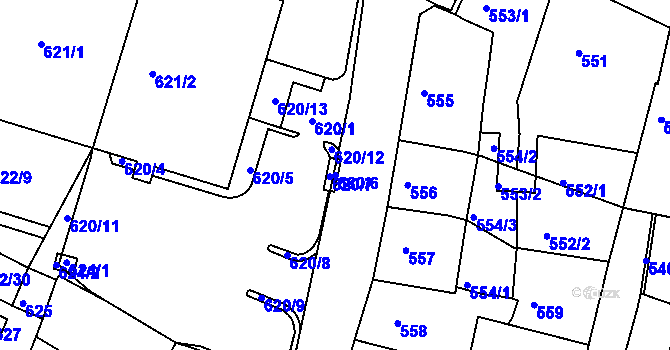 Parcela st. 580/6 v KÚ Kadaň, Katastrální mapa