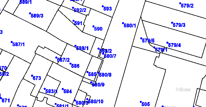 Parcela st. 580/7 v KÚ Kadaň, Katastrální mapa