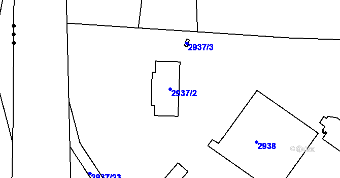 Parcela st. 2937/2 v KÚ Kadaň, Katastrální mapa