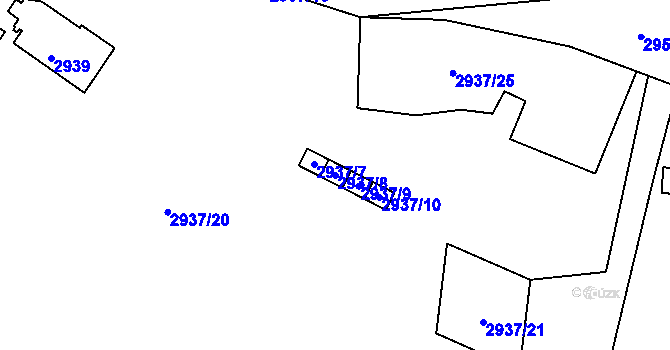 Parcela st. 2937/8 v KÚ Kadaň, Katastrální mapa