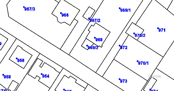 Parcela st. 969/2 v KÚ Kadaň, Katastrální mapa