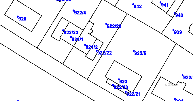 Parcela st. 922/22 v KÚ Kadaň, Katastrální mapa