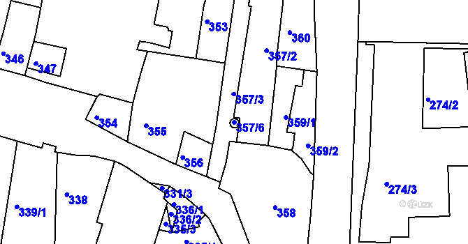 Parcela st. 357/6 v KÚ Kadaň, Katastrální mapa
