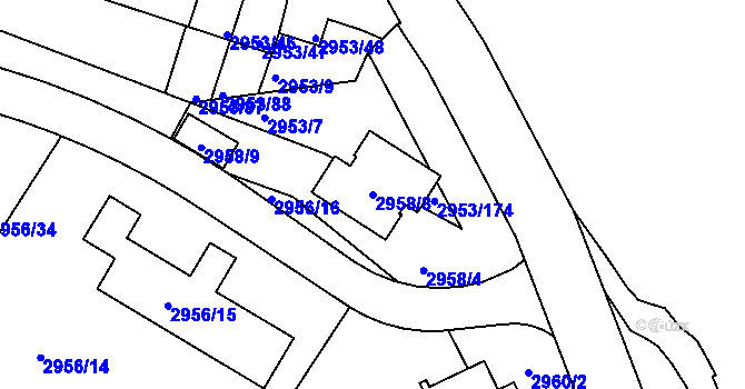Parcela st. 2958/8 v KÚ Kadaň, Katastrální mapa