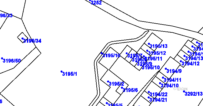 Parcela st. 3195/16 v KÚ Kadaň, Katastrální mapa