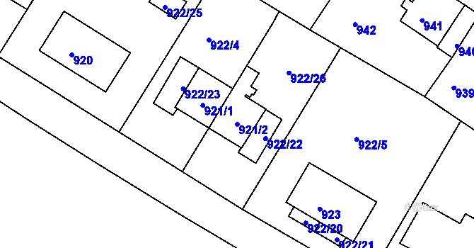 Parcela st. 921/2 v KÚ Kadaň, Katastrální mapa