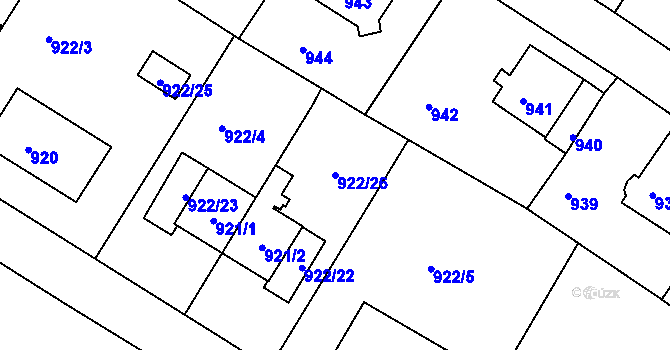 Parcela st. 922/26 v KÚ Kadaň, Katastrální mapa