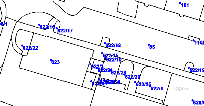 Parcela st. 622/15 v KÚ Kadaň, Katastrální mapa