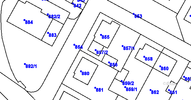 Parcela st. 857/2 v KÚ Kadaň, Katastrální mapa