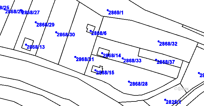 Parcela st. 2868/14 v KÚ Kadaň, Katastrální mapa