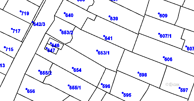 Parcela st. 653/1 v KÚ Kadaň, Katastrální mapa