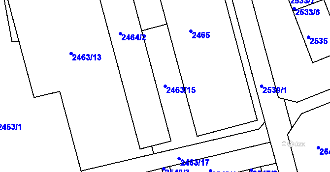 Parcela st. 2463/15 v KÚ Kadaň, Katastrální mapa