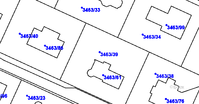 Parcela st. 3463/39 v KÚ Kadaň, Katastrální mapa